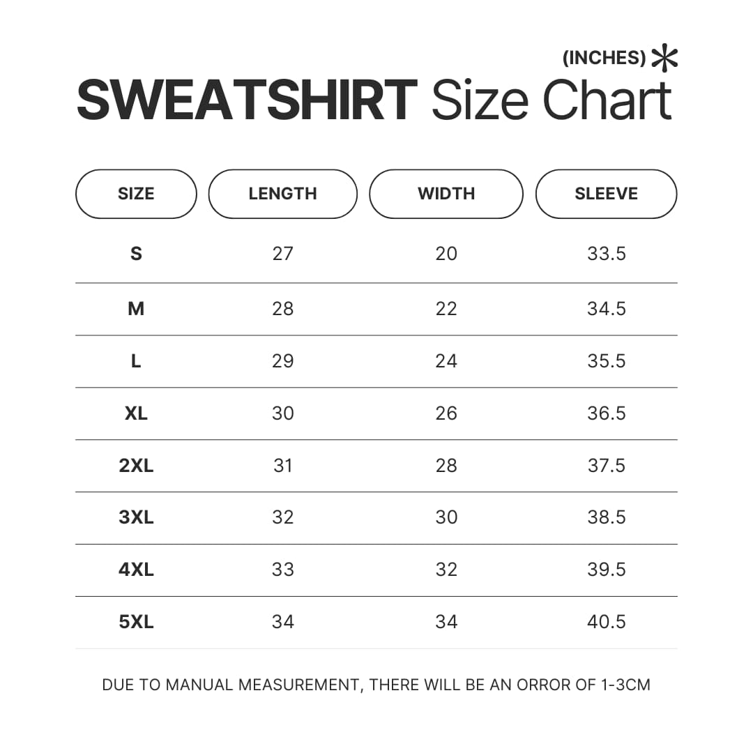 Sweatshirt Size Chart - Steven Universe Store